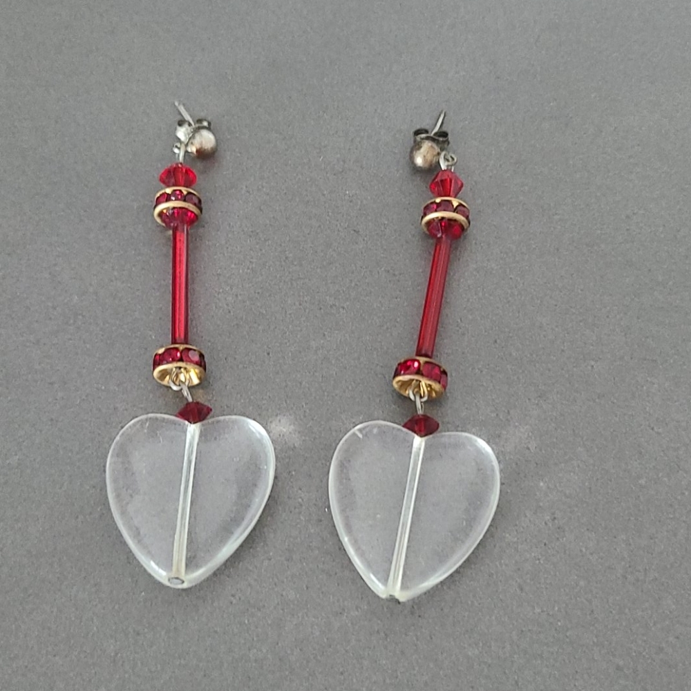 Crystal& Ruby Sterling Silver Post Earrings - image 1